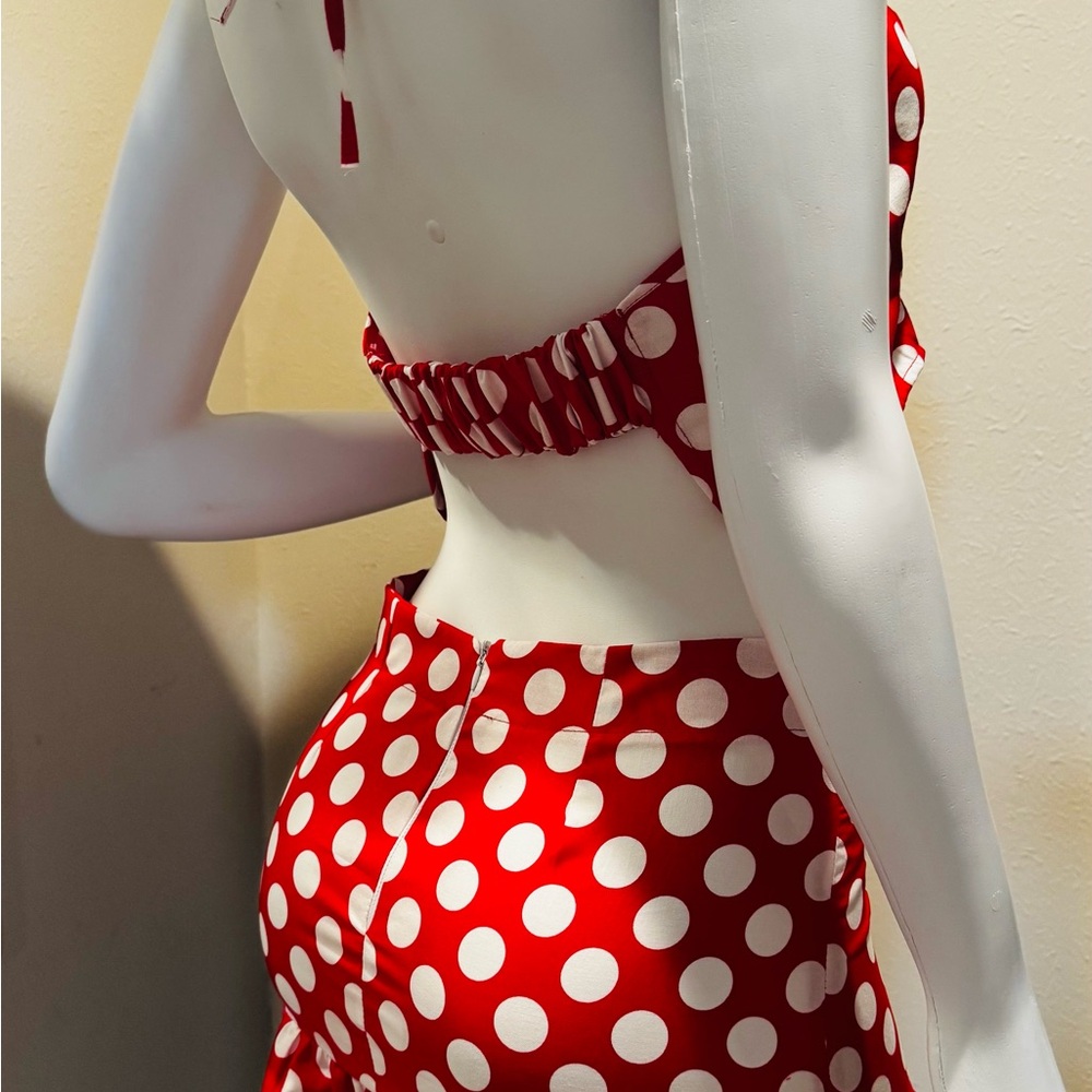 Chic Red Polka Dot Two-Piece Outfit